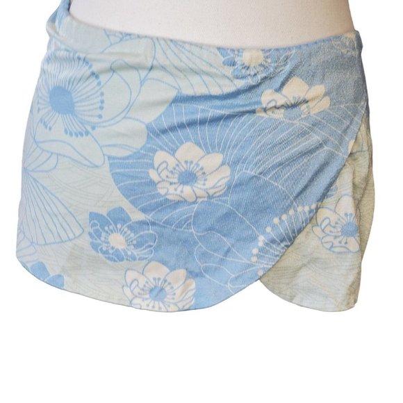 Vintage 60s 70s Pinup Retro Style Skirted Bikini Blue Halter Floral S/M READ - Picture 9 of 14